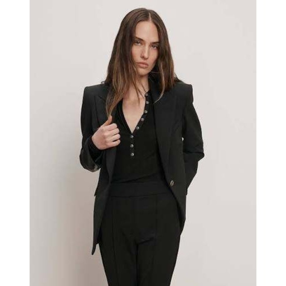 Veronica Beard Scuba Dickey Blazer Black Zip Pockets Luxury Tailored Size 6